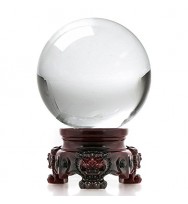 Amlong Crystal 3 inch (80mm) Clear Crystal Ball with Redwood Lion Resin Stand